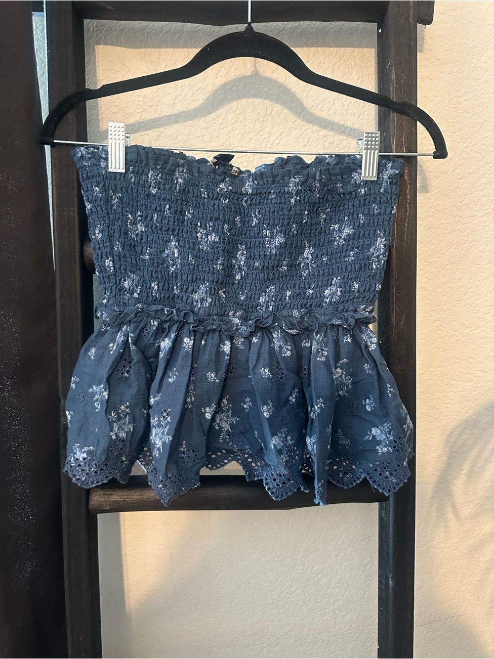 American Eagle Outfitters Navy Blue Floral Smocked Peplum Dress